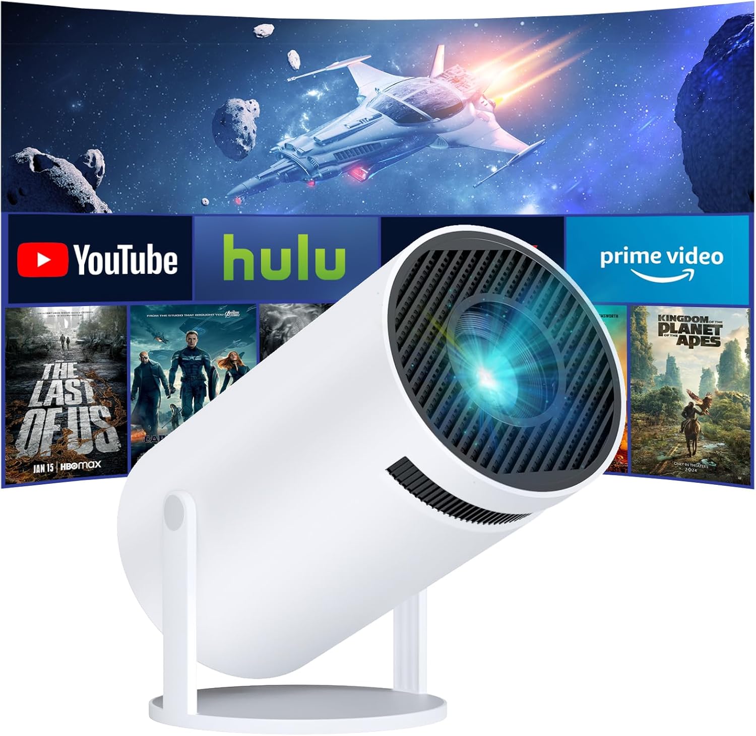 Ilumo Mini Projector - 4K - Compatible with Netflix, Prime Video, YouTube, Hulu, and more - Rotatable