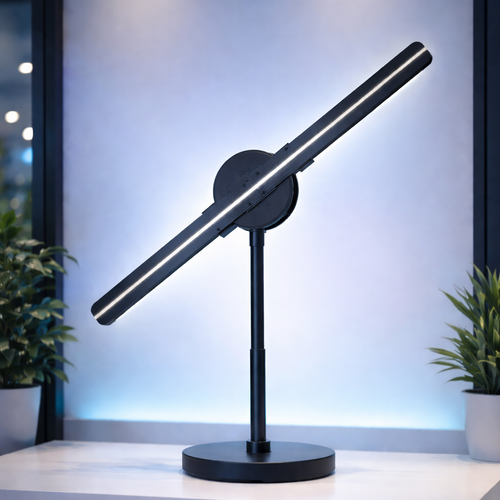 Modern 3D Hologram Fan on a white surface with a blurred indoor background